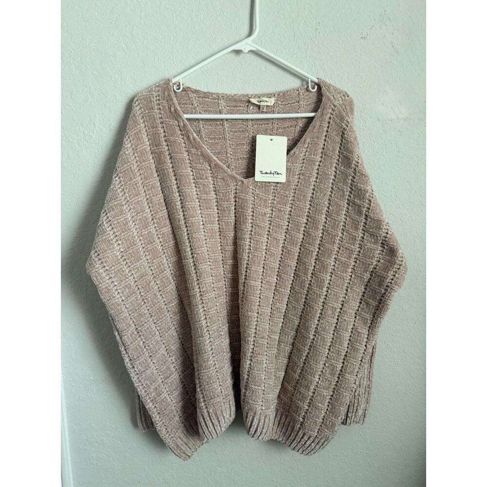 TwentyTen Women’s S/M Taupe Chenille Textured Oversized V-Neck Sweater NWT